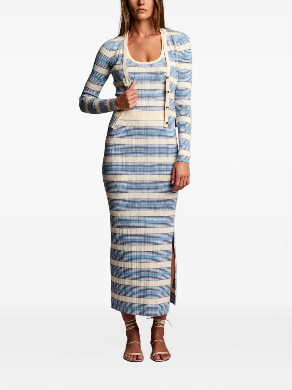 HEVRON Pearl gestreept ribgebreid vest Blauw