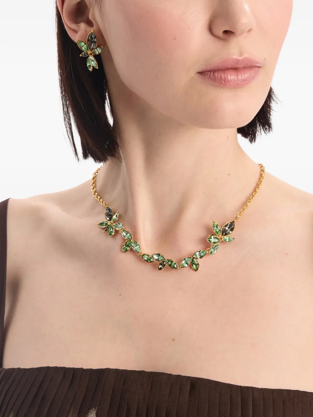 Oscar de la Renta Navette Crystal Necklace in Gold, view 2