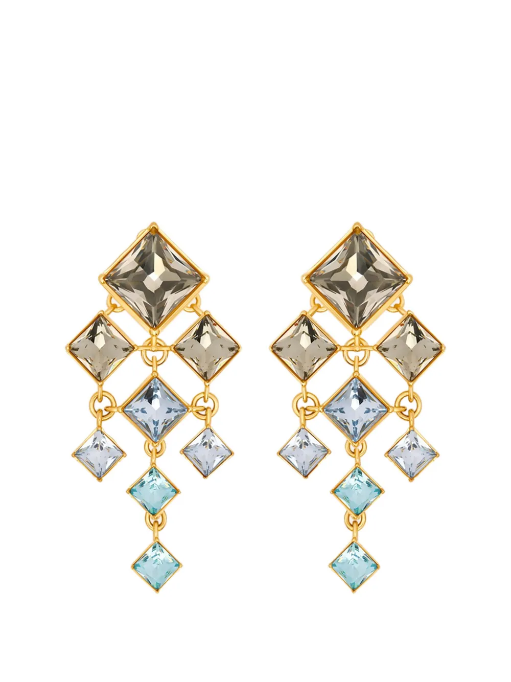 Oscar de la Renta square-cut rhinestone chandelier clip-on earrings - Oro