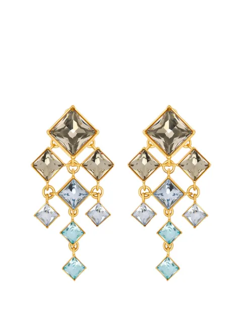 Oscar de la Renta square-cut rhinestone chandelier clip-on earrings