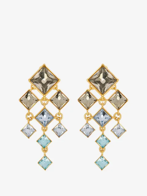 Oscar de la Renta square-cut rhinestone chandelier clip-on earrings
