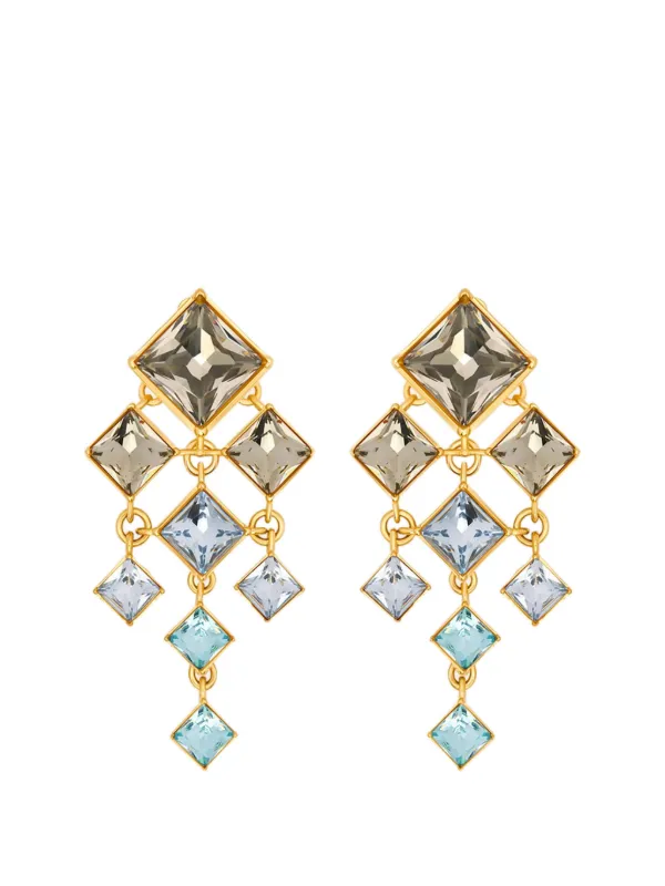 Oscar de la Renta Square-cut Rhinestone Chandelier Clip-on Earrings in Gold