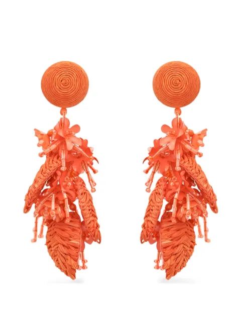 Oscar de la Renta raffia tassel bouquet clip-on earrings