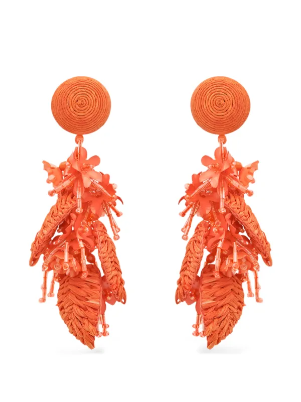 Oscar de la Renta Raffia Tassel Bouquet Clip-on Earrings in Orange