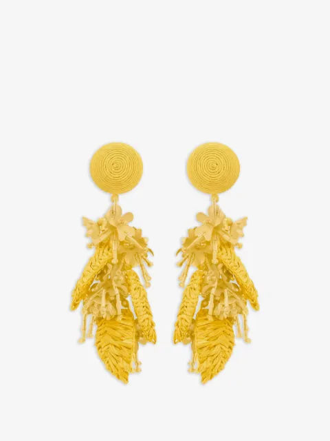 Oscar de la Renta raffia tassel bouquet clip-on earrings