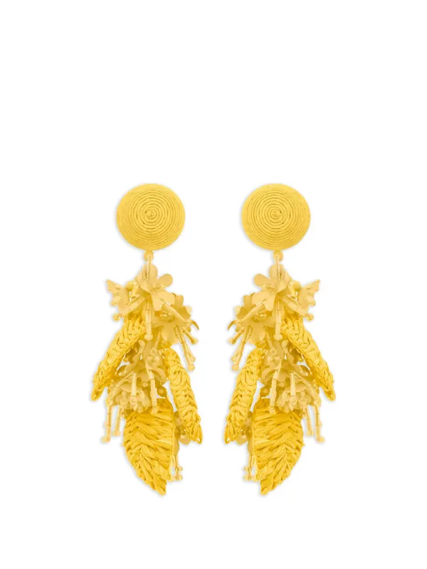 Oscar de la Renta Raffia Tassel Bouquet Clip-on Earrings in Yellow