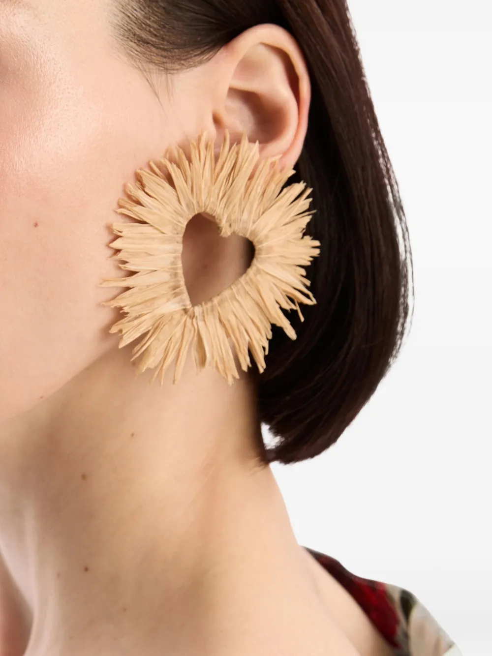 Oscar de la Renta Raffia Heart Earrings in Neutrals, view 2