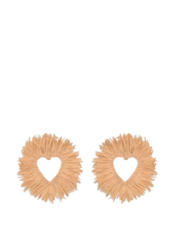 Oscar de la Renta Raffia Heart Earrings in Neutrals