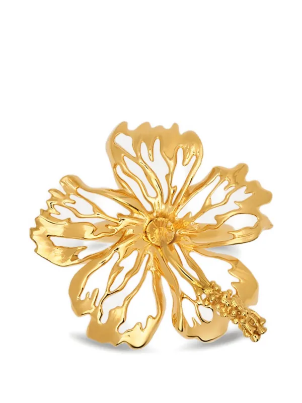 Oscar de la Renta Openwork Hibiscus Ring in Gold