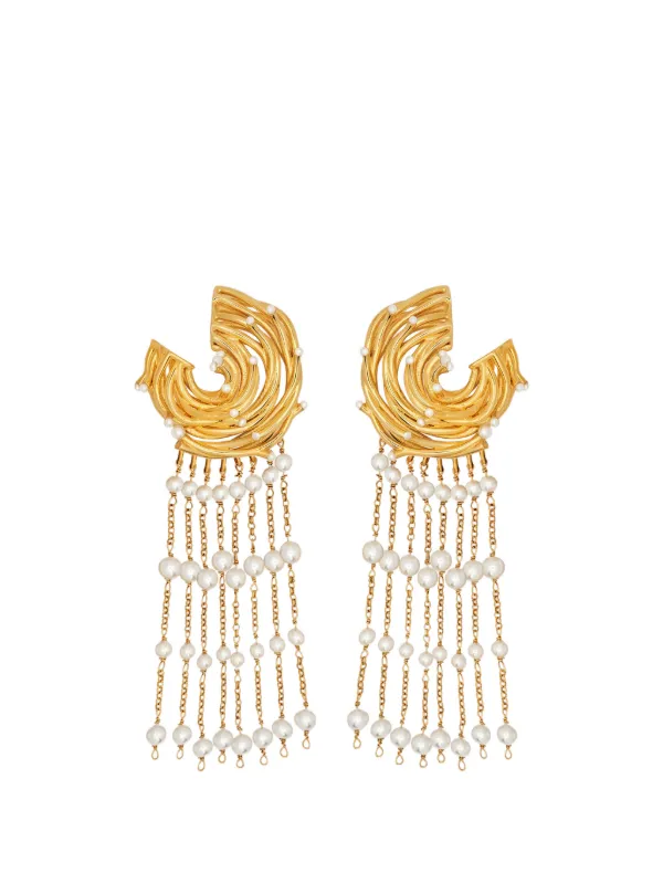 Oscar de la Renta Pearl Nest Chandelier Clip-on Earrings in Gold