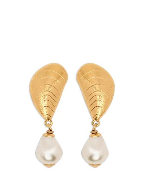 Oscar de la Renta mussel pearl drop clip-on earrings