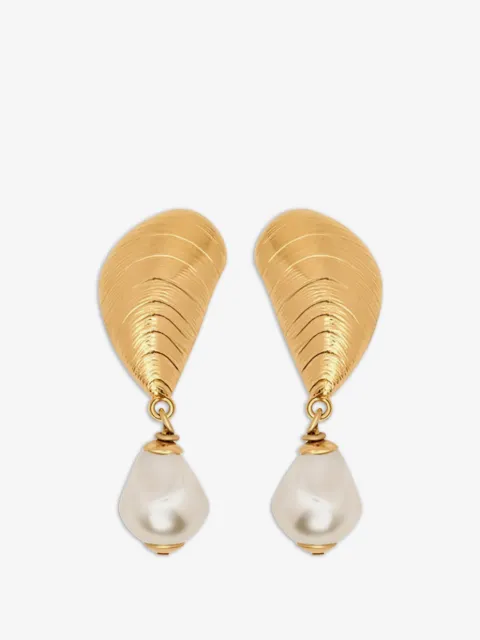 Oscar de la Renta mussel pearl drop clip-on earrings