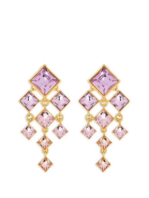 Oscar de la Renta square-cut rhinestone chandelier clip-on earrings