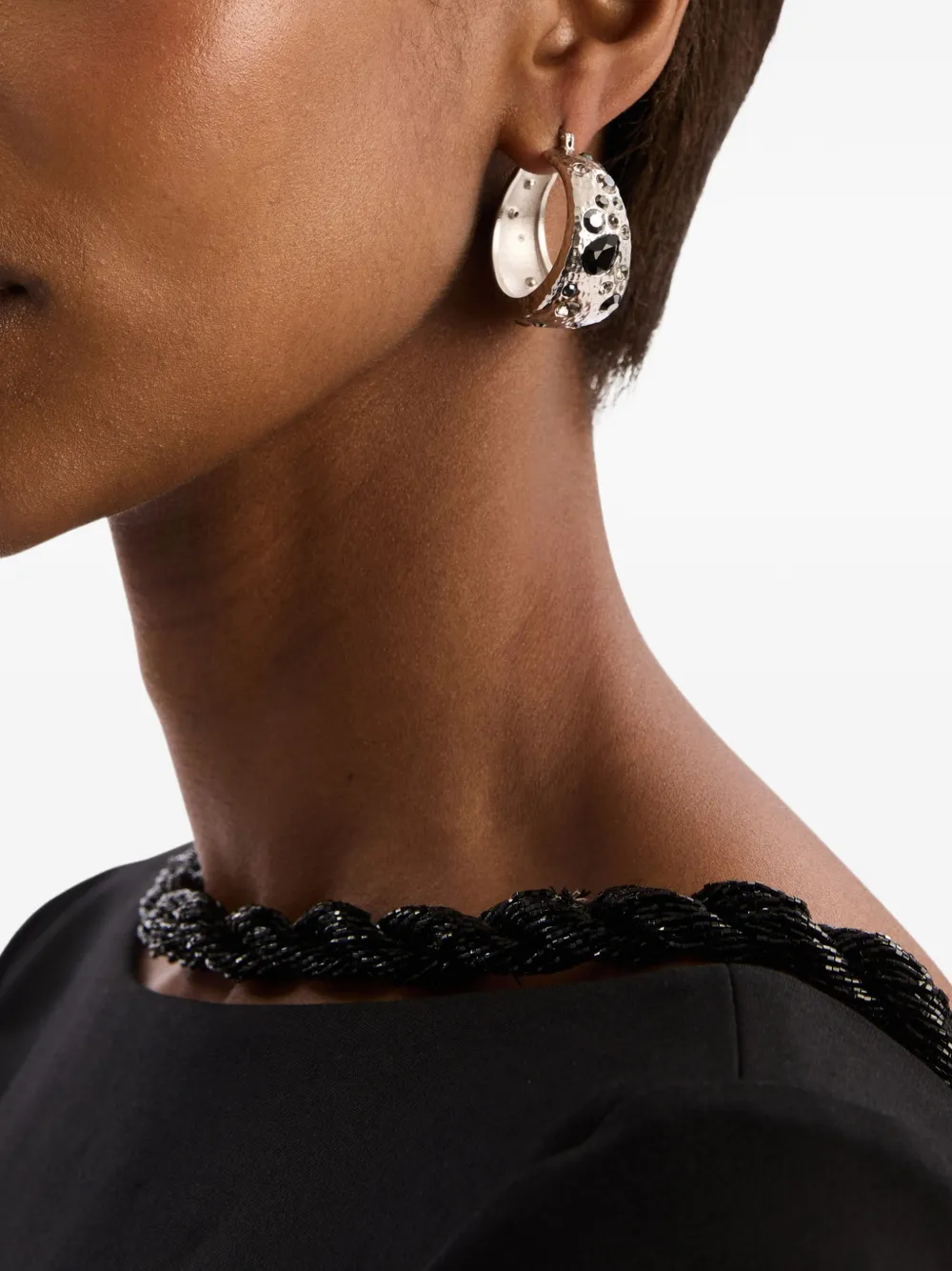 Oscar de la Renta Mixed Crystal Hoop Earrings in Silver, view 2