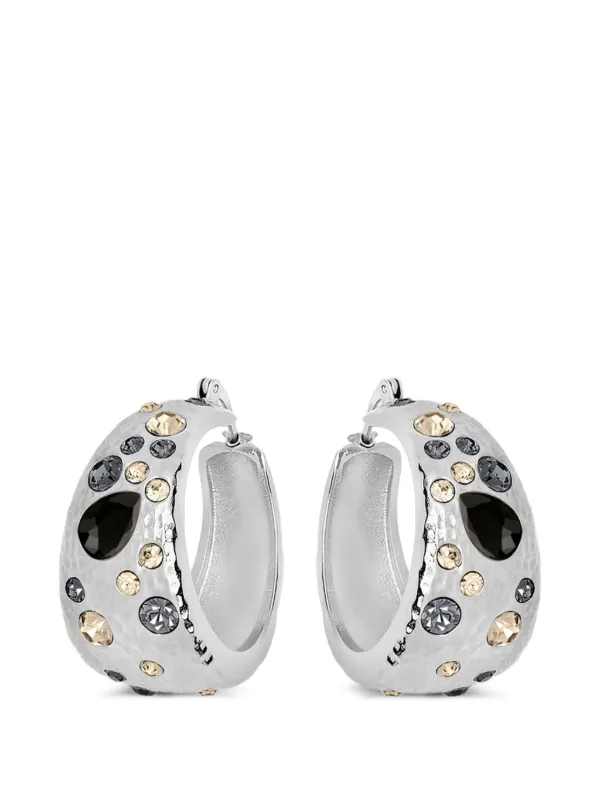 Oscar de la Renta Mixed Crystal Hoop Earrings in Silver