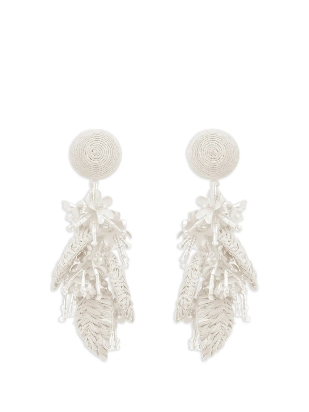 Oscar de la Renta raffia tassel bouquet clip-on earrings - Bianco