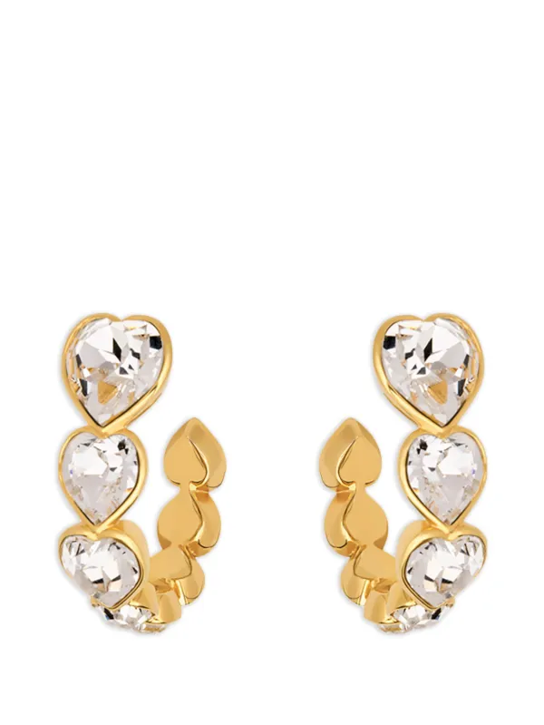 Oscar de la Renta Crystal Heart Hoop Earrings in Gold
