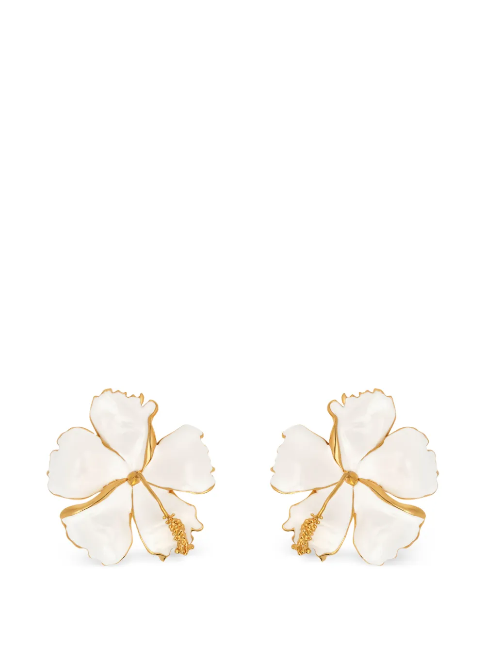 Oscar de la Renta enamel hibiscus clip-on earrings - Oro