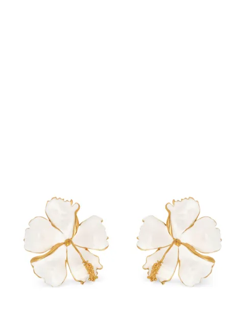 Oscar de la Renta enamel hibiscus clip-on earrings