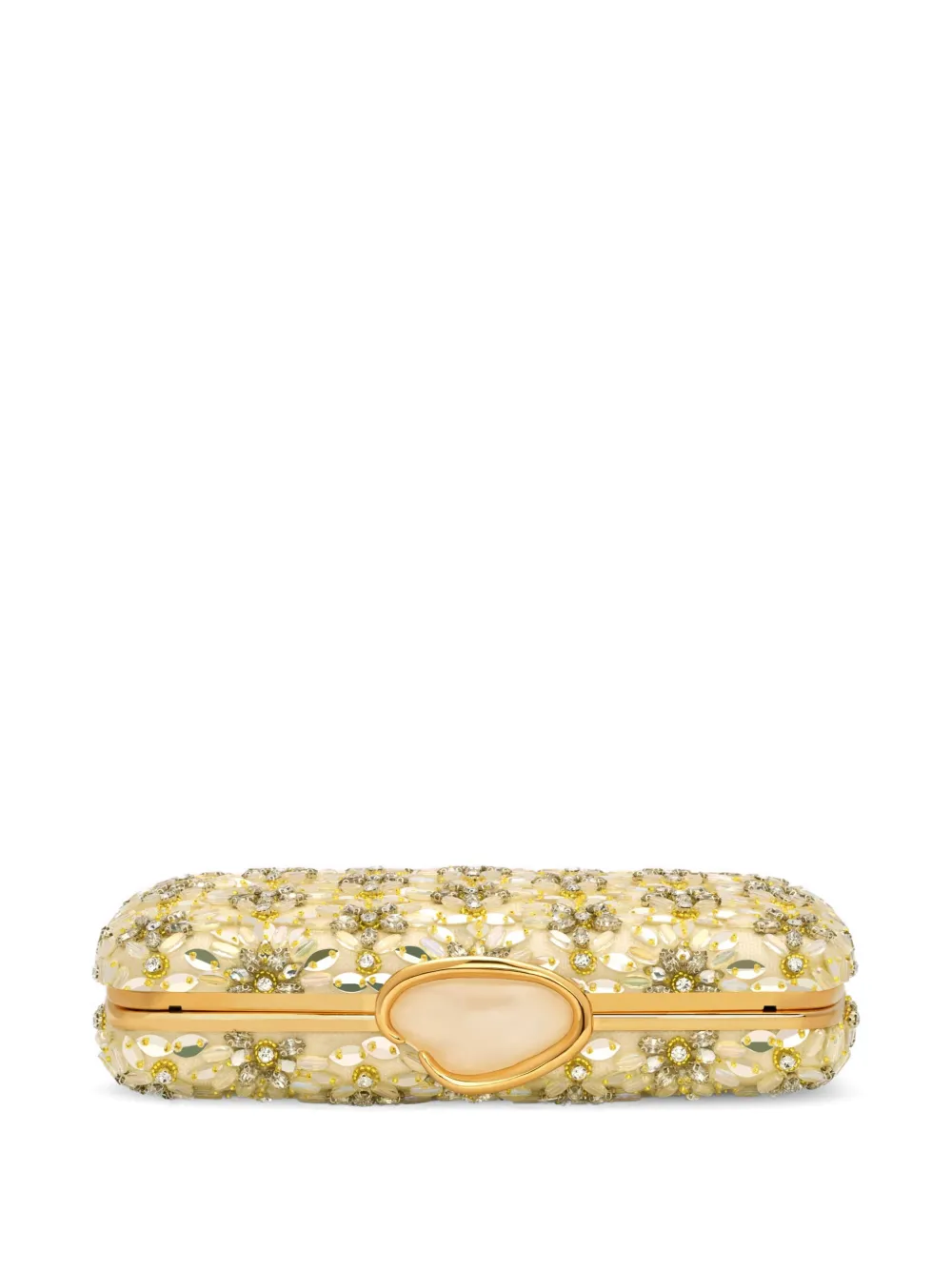 Oscar de la Renta Minaudière clutch met borduurwerk en bloemen pailletten Beige