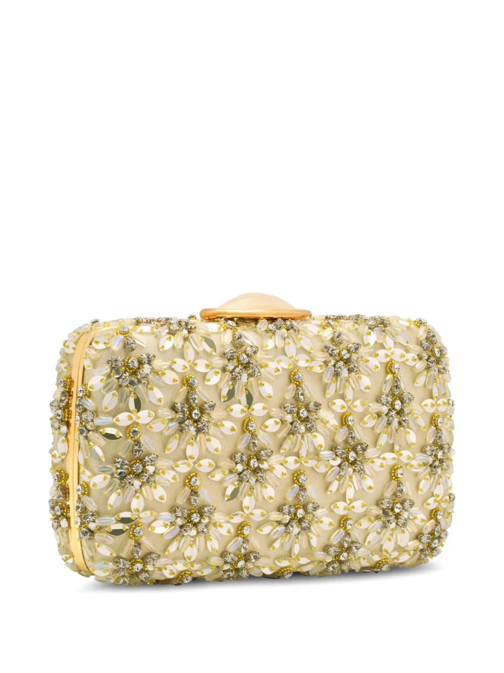 Oscar de la Renta Minaudière clutch met borduurwerk en bloemen pailletten Beige
