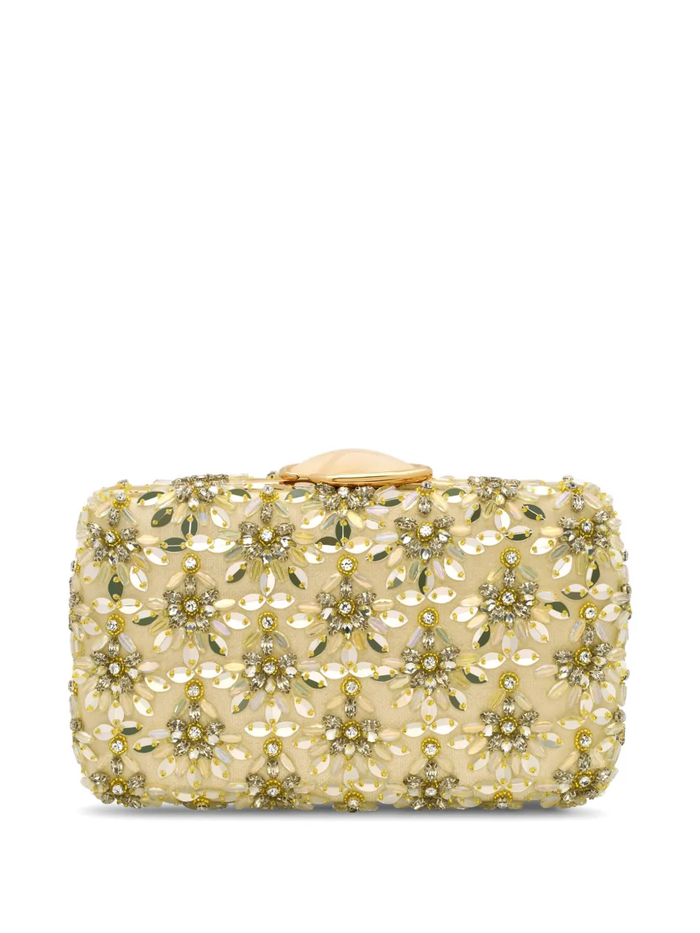 Oscar de la Renta Minaudière clutch met borduurwerk en bloemen pailletten Beige
