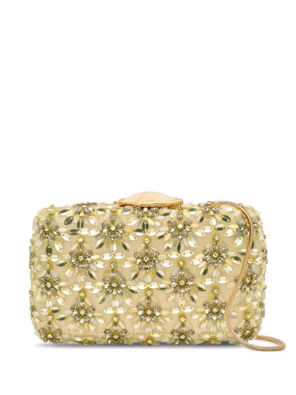 Oscar de la Renta Crystal & Glass Embroidered O Minaudière Floral-sequin Clutch Bag in Neutrals