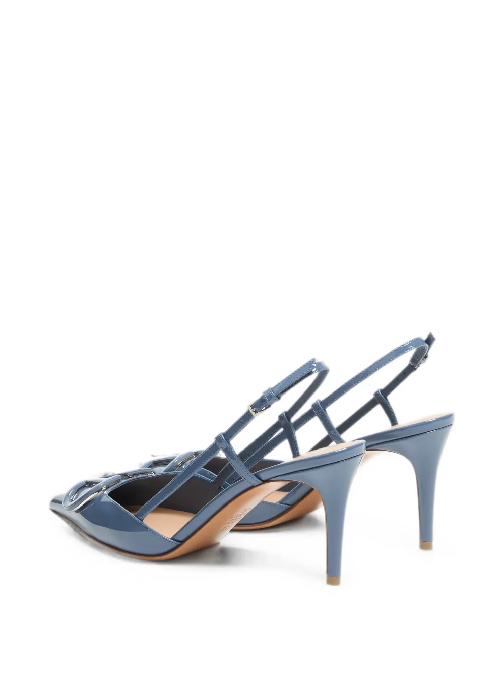 Valentino Garavani VLogo Signature patent-leather slingback pumps 80mm Blauw