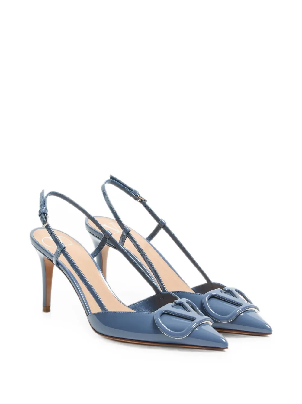 Valentino Garavani VLogo Signature patent-leather slingback pumps 80mm Blauw
