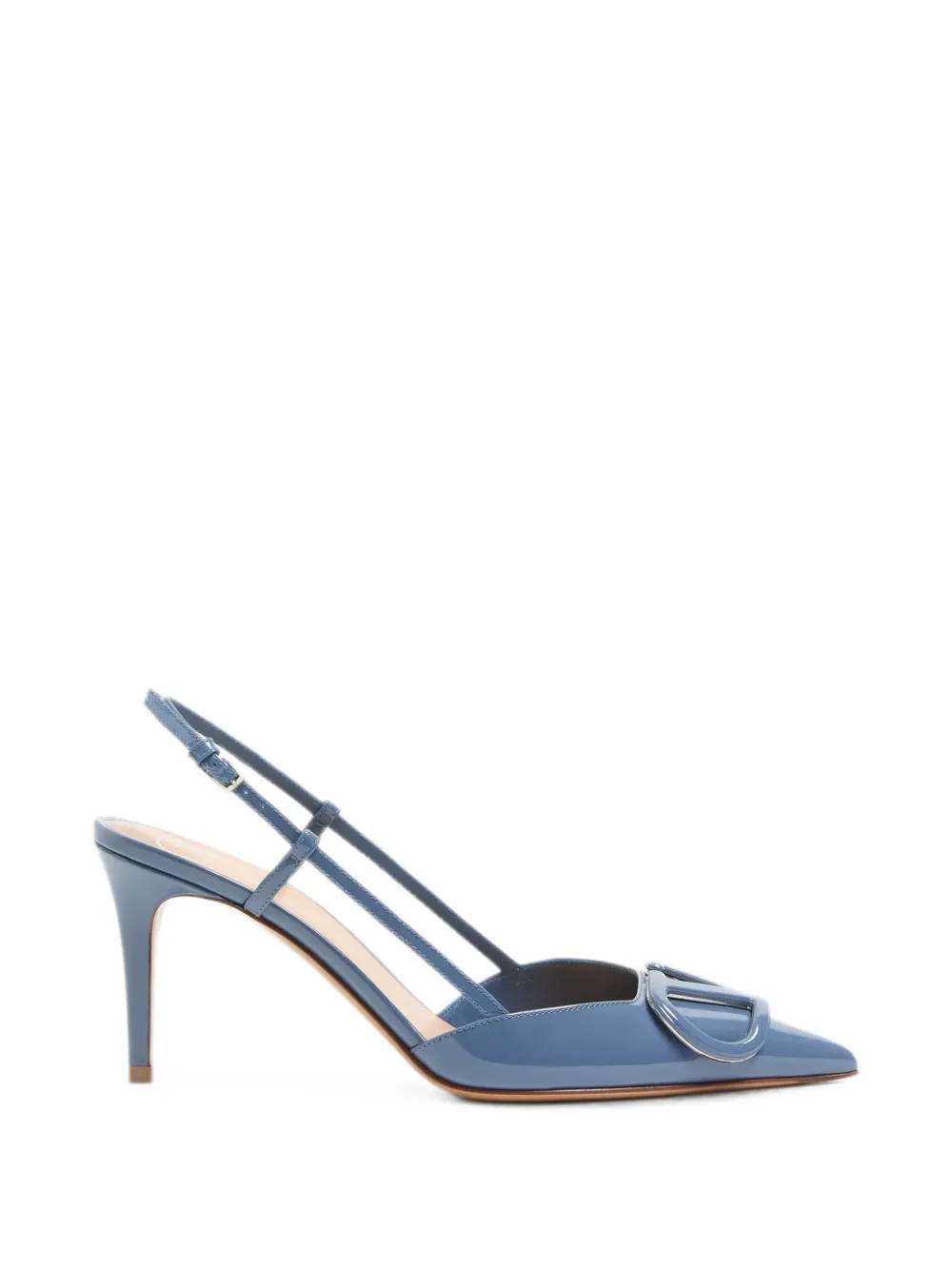 Valentino Garavani VLogo Signature patent-leather slingback pumps 80mm Blauw