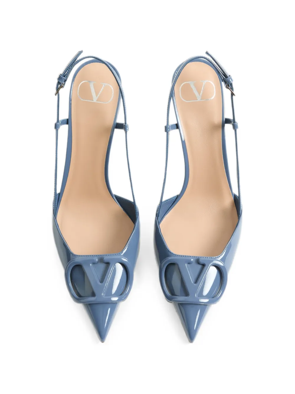 Valentino Garavani VLogo Signature patent-leather slingback pumps 80mm Blauw