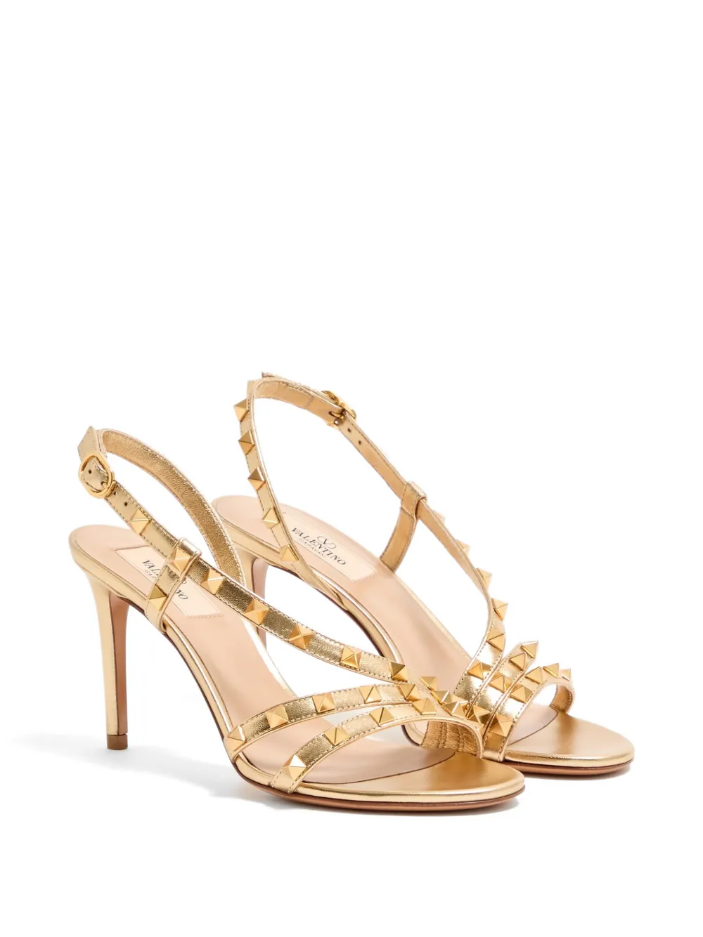 Valentino Garavani Rockstud gelamineerde nappa leren sandalen 85 mm Goud