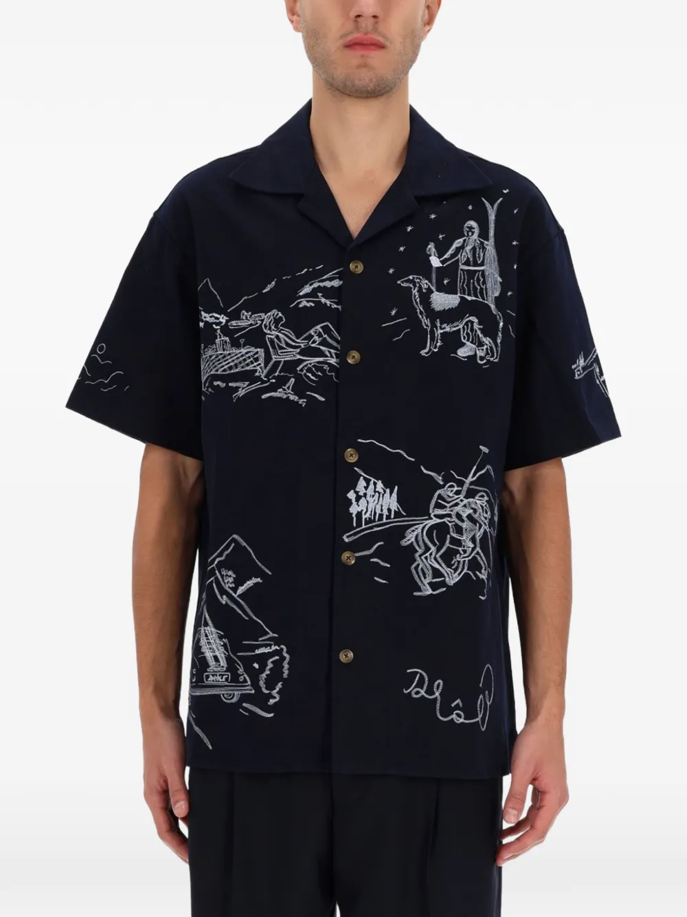Drôle De Monsieur embroidered short-sleeves shirt - Blu