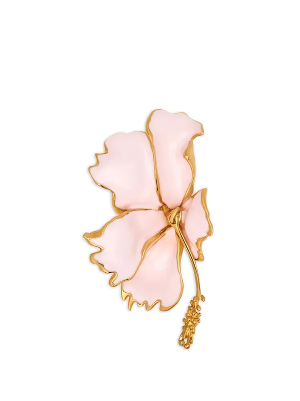 Oscar de la Renta Enamel Folded Hibiscus Clip-on Earrings in Gold
