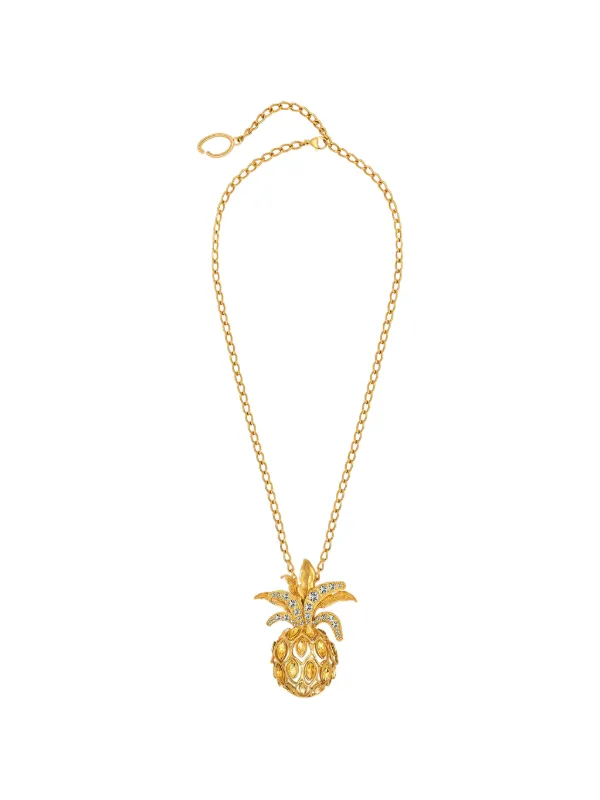 Oscar de la Renta Pineapple Pavé Pendant Necklace in Gold