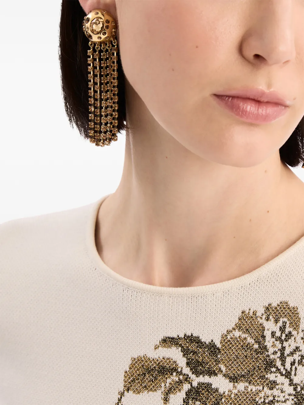 Oscar de la Renta Crystal Fringe Chandelier Earrings in Gold, view 2
