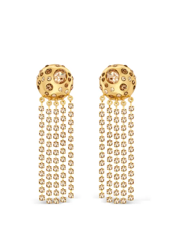 Oscar de la Renta Crystal Fringe Chandelier Earrings in Gold