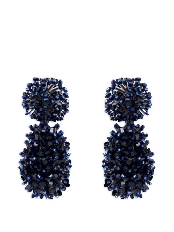 Oscar de la Renta Beaded Cluster Drop Earrings in Blue