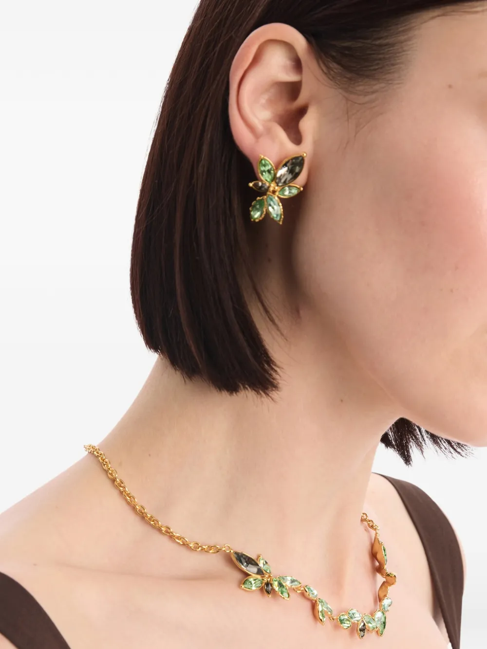 Oscar de la Renta Navette Crystal Clip-on Earrings in Gold, view 2
