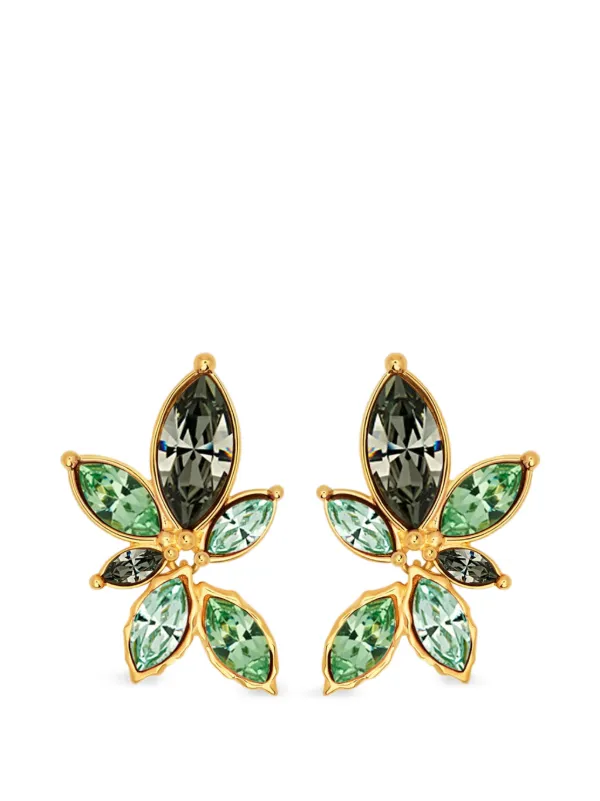 Oscar de la Renta Navette Crystal Clip-on Earrings in Gold