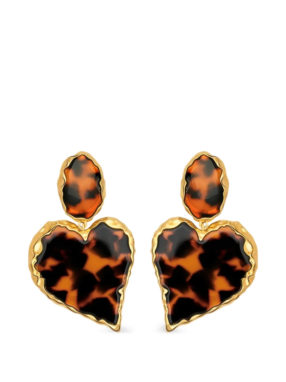 Oscar de la Renta tortoise stone heart clip-on earrings - Oro
