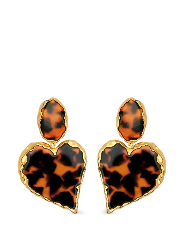 Oscar de la Renta Tortoise Stone Heart Clip-on Earrings in Gold