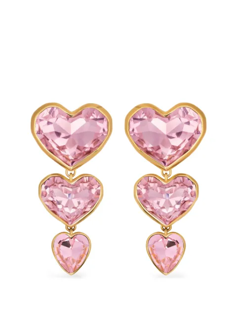 Oscar de la Renta crystal heart drop clip-on earrings