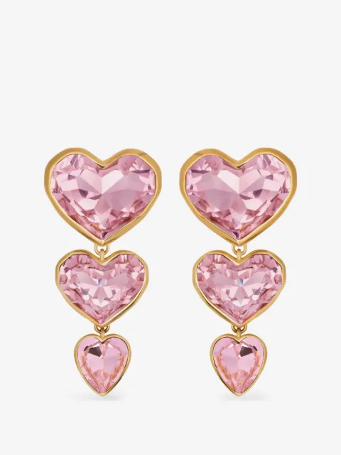 Oscar de la Renta crystal heart drop clip-on earrings