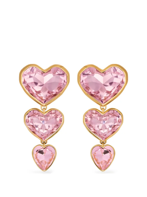 Oscar de la Renta Crystal Heart Drop Clip-on Earrings in Gold