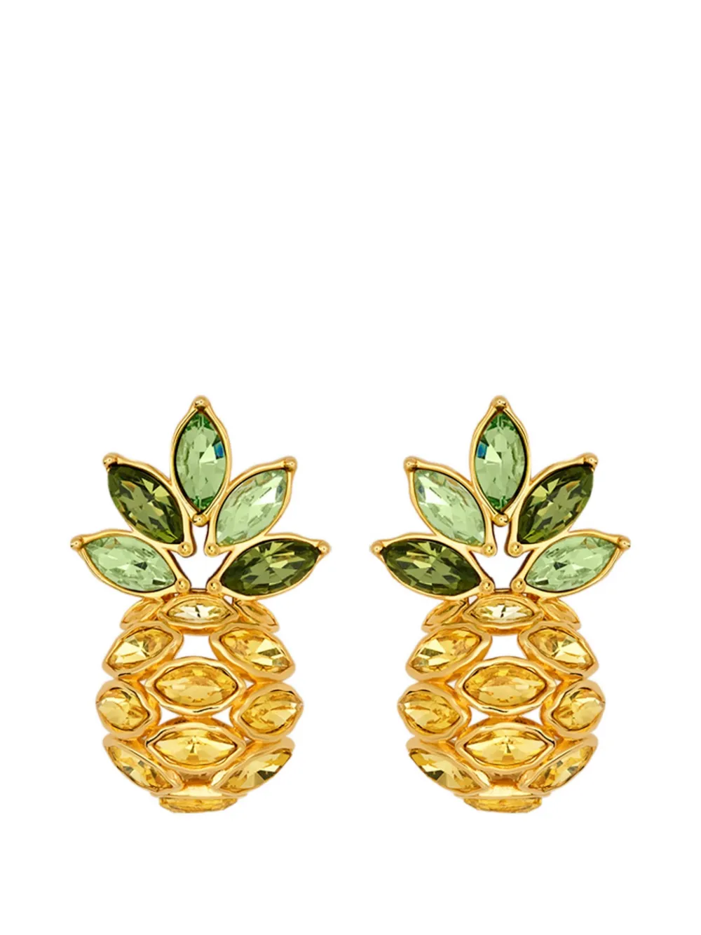 Oscar de la Renta pineapple crystal leaf clip-on earrings - Oro