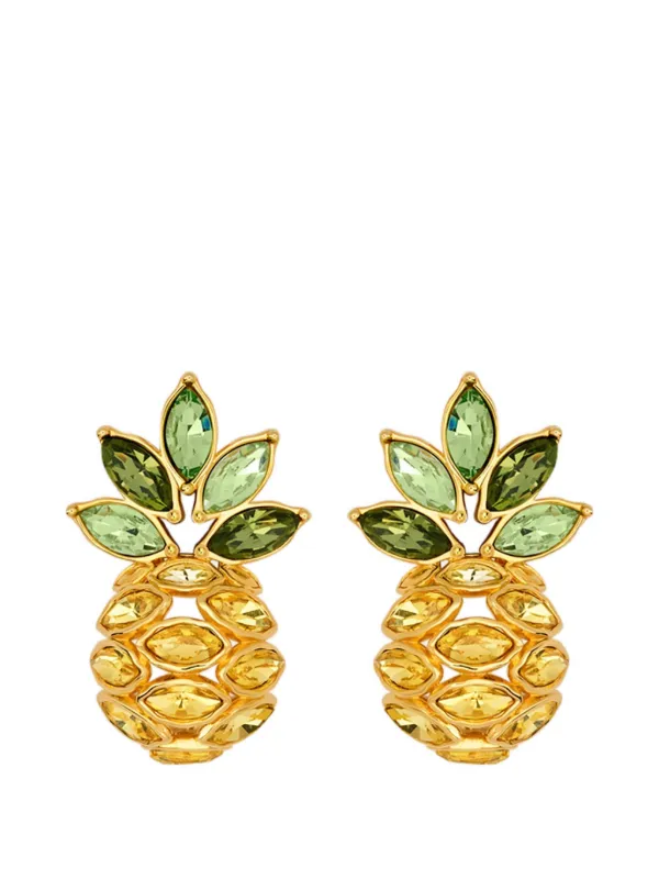 Oscar de la Renta Pineapple Crystal Leaf Clip-on Earrings in Gold