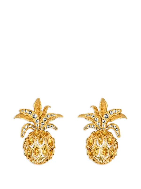 Oscar de la Renta Pineapple Pavé Clip-on Earrings in Gold