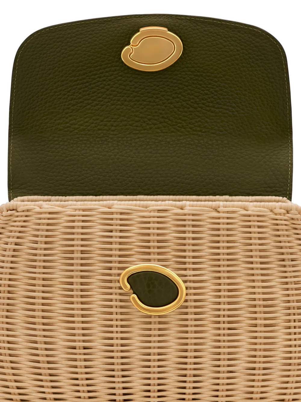 Oscar de la Renta Mini Poppy rieten shopper met leren afwerking Beige