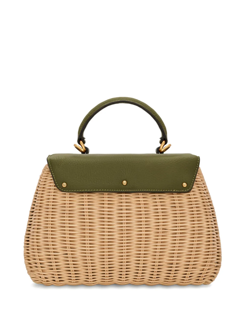 Oscar de la Renta Mini Poppy rieten shopper met leren afwerking Beige